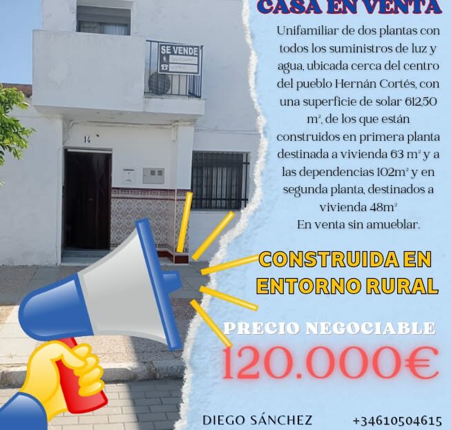 Casa de pueblo con patio en Hernán Cortés, Badajoz